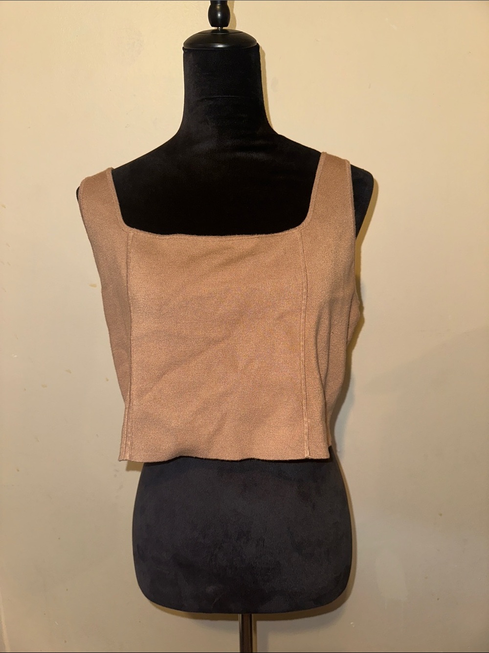 House of Harlow 1960 Square-Neck Tan Crop Tank Top